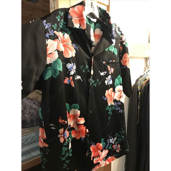Hawaii Nei Honolulu Vintage Men’s L Black Floral Short Sleeve Button Shirt - Picture 5 of 12